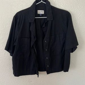 cropped linen button up